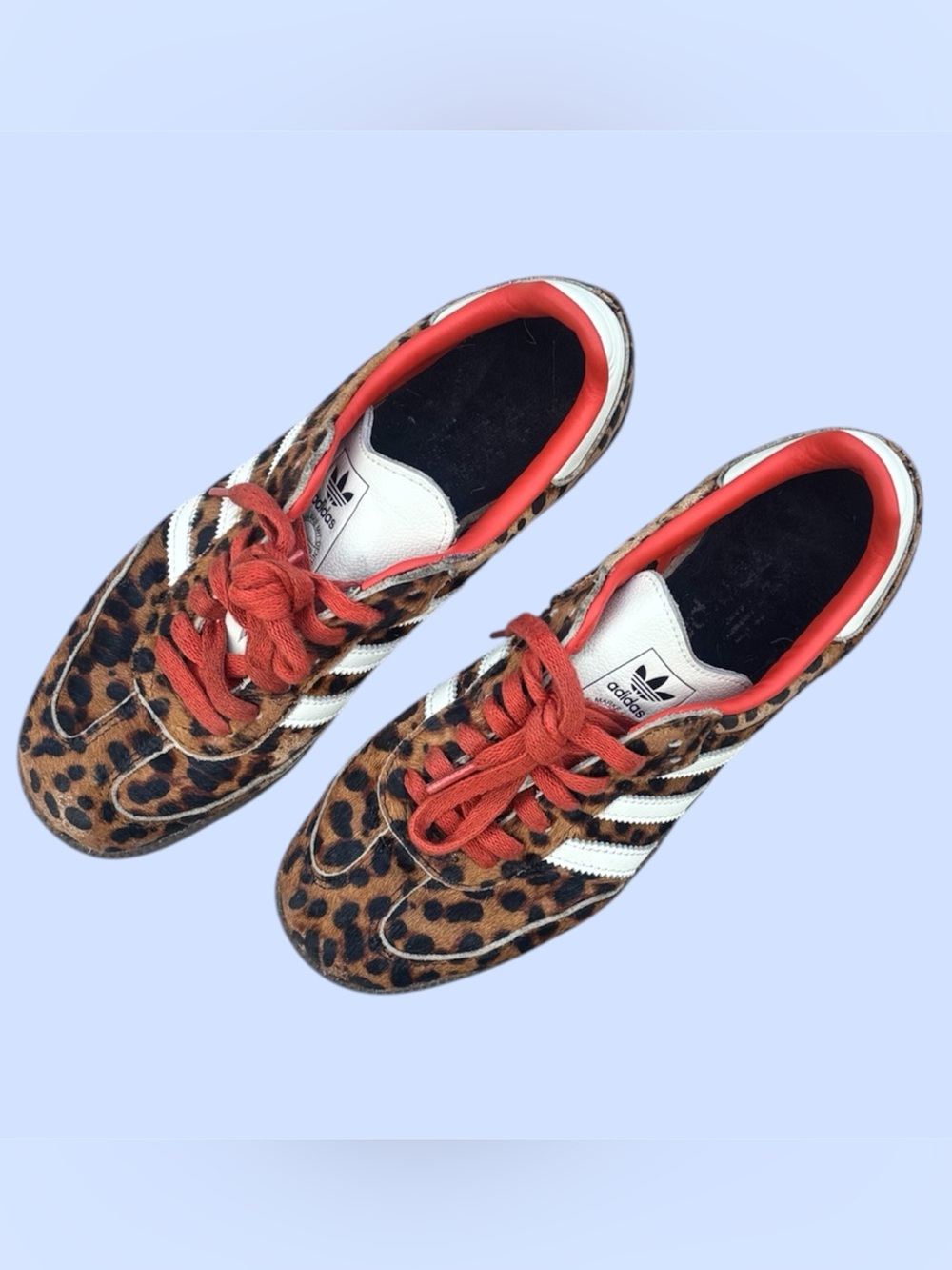adidas Women's Leopard Print Sneakers with White Stripes and Red Accents